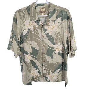 Tommy Bahama Mens Size XL Shirt 100% Silk Twill Hawaiian Camp Hibiscus Green